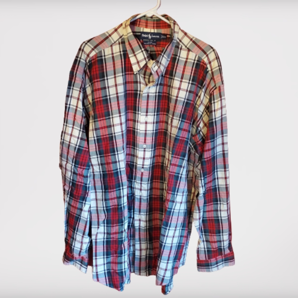 Ralph Lauren long sleeves plaid shirt for men XXL 100% two ply-cotton